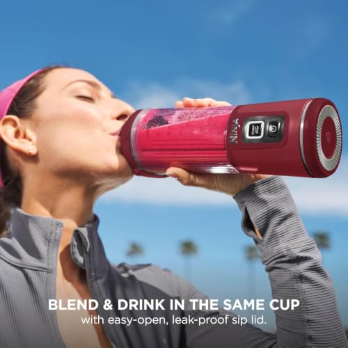 Image of Ninja Blast Portable Blender, 530ml, Leakproof Lid & Sip Spout, Powerful Cordless Mini Blender, Rechargeable, Portable Smoothies, Protein Shakes, Blends Ice & Frozen Fruit, Cranberry Red, BC151UKCR