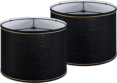 GO&SO Black Lamp Shades Set of 2,13" D x 10" H,Medium Drum Lampshade