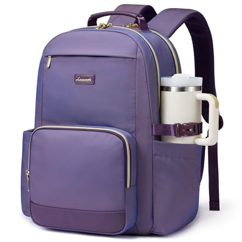 Image of LOVEVOOK Laptop Backpack for Women with Pouch Pocket for Large Capacity Cup,17 Inch Laptop Computer Bag Travel Backpack Purse,Waterproof Work Business Backpack College Teacher Bags,Violet