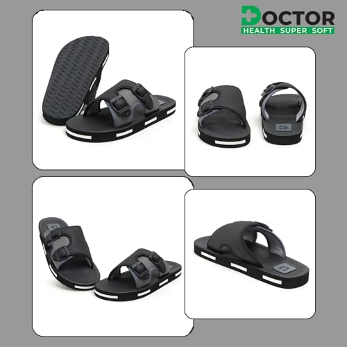Image of DOCTOR HEALTH SUPER SOFT Men's Double Buckle Slide Sandals | Lightweight Cushioned EVA Slippers | Anti-Slip Comfortable Open Toe Casual Slides for Indoor Outdoor Everyday Wear