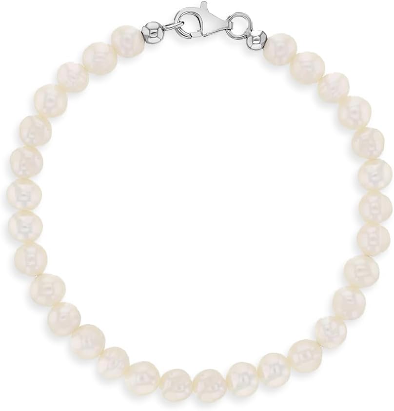925 Sterling Silver Kid's Bracelet with Freshwater Cultured Pearls for Little Girls & Toddlers 4.5", 5.5" & 6.5" - Formal Event Jewelry for Children - Delicate Freshwater Pearl Accessories