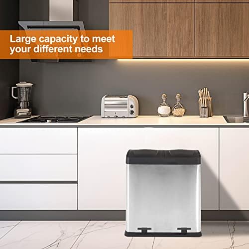 Recycling Bin, 2 x 20L Stainless Steel Pedal Bin Recycling Kitchen Bin with 2 Compartments for Waste Separation, Removable Inner Buckets, Dual Rubbish Bin Waste Bin for Kitchen, Home, Office