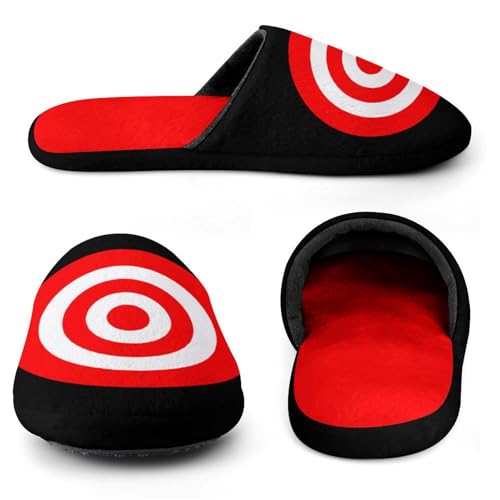 Bullseye Target Bulls Eye Red White Women's Flannel Slippers Comfort Closed Toe Slip On House Shoes Indoor3
