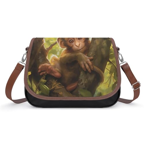 Sacoche en cuir singe animal pour femmes grand sac à bandoulière