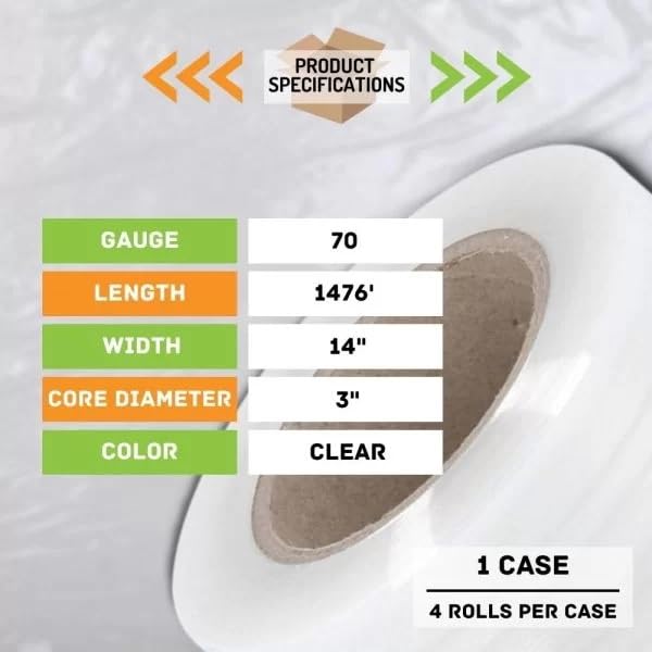 Shield Wrap Pallet Stretch Wrap, 4 Pack Plastic Moving Wrap 14 Inch x 1476 Ft, 70 Ga Clear Packing wrap for Moving, Furniture Wrapping for Moving