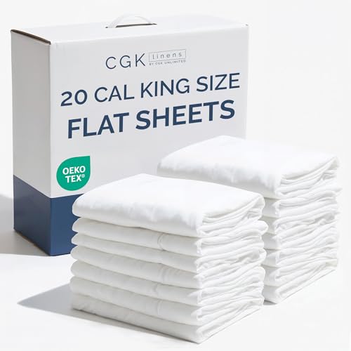 Bulk Case Pack of 20 Flat Sheets - (20) Cal King Size Hotel Quality Top Flat Bed Sheets Only - Wholesale Bulk Bedding for Hotels, Spas & Airbnbs - Breathable, Soft & Wrinkle Free - (Cal King, White) by CGK Unlimited - Used condition - US$115.34