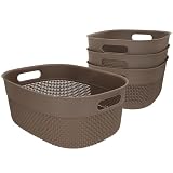Curver Pack 4 cestas organizadoras Filo 12L, 38x29x15 cm, Color marrón, Formato redondo, 70% Plástico reciclado, Almacenamiento objetos, Almacenaje hogar, Resistente al agua, Fácil de lavar (229)