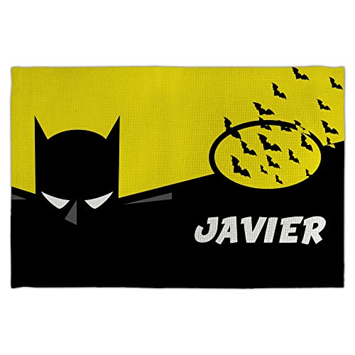 LolaPix Mantel Murciélago. Mantel Infantil Personalizado con Nombre. Superheroes. Mantel de Tela Poliester con Textura Tipo Lino. 45x30 cm. Regalos Pesonalizados.