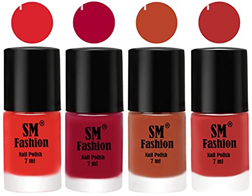 Image of Nail Polish Combo Set (Pack of 4) Quick Dry Gel Finish Nail Paint | Candy Orange,Dark Magenta,Light Coral,Coral Pink | 7 ml Each