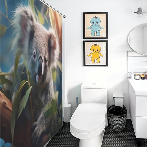 Rideau douche lavable machine 140x183cm en tissu avec trous et 12 crochets pour baignoire Koala - 3