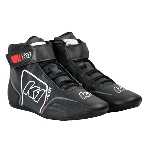 GTX-1 Adult Soft Leather Nomex® Auto Racing Shoes SFI 3.3/5 Black, Grey Size 8.5