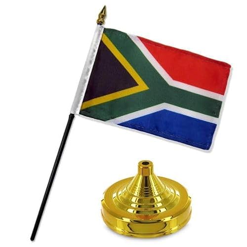 South Africa 4"x6" Flag Desk Set Table Stick Gold Base