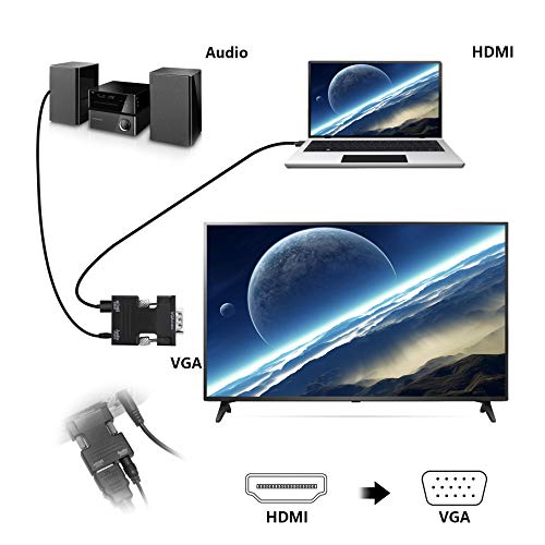Image of YACSEJAO HDMI to VGA Adapter with 3.5mm Audio Jack HDMI Female to VGA Male Converter，Compatible for Computer, Desktop, Laptop, PC, Monitor, Projector, HDTV, Chromebook, Roku, Xbox and More