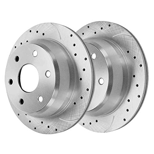 AutoShack PR65068DSZPR Rear Drilled Slotted Brake Rotors Silver Pair of 2 Driver and Passenger Side Replacement for Chevrolet Astro Tahoe Silverado 1500 Classic GMC Safari Yukon Sierra 1500 Classic V8