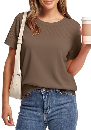 Image of WIHOLL Short Sleeve Sweater for Women Trendy Summer Tops 2026 Early Spring Fashion Business Casual Outfits
