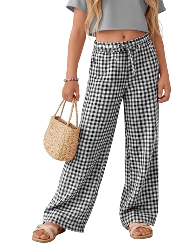 Oakgarden Girls Gingham Wide Leg Pants – Black, Size 13-14