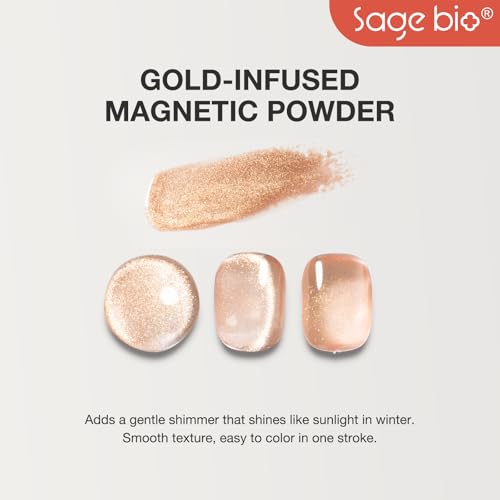 SAGEBIO Autumn Maple Collection 15ml Cat Eye Gel Nail Polish – Gold Magnetic Powder, Professional Home Manicure Kit with Magnet Stick, Long-Lasting Shine, C066 — view 4