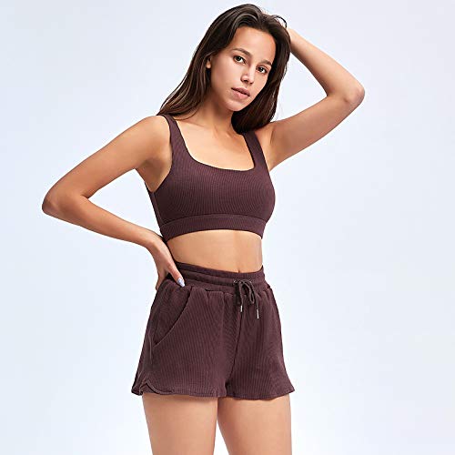 Women Gym Yoga Wear Sports Soutien-Gorge Short À Manches Courtes 2pcs Wine Red-S – Image 3