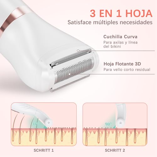 MAXGROOM Afeitadora Eléctrica Mujer, Set de Depiladora Electrica 3 en 1 para Mujeres, IPX6 Utilizable en seco/mojado Recortadora Corporal Mujer, Apto para Facial, Cuerpo y Las Zonas íntimas - imagen 4
