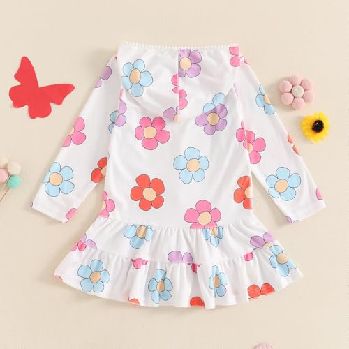 Mubineo Toddler Girl Long Sleeve Swimsuit Cute Beach Dress Floral Cover Ups Ruffle Bathing Suit Cover Up Kids Swimwear3