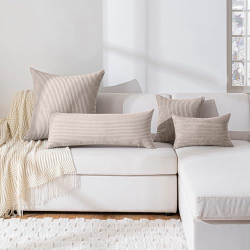 Housses de coussin en velours côtelé 40x70 taupe haut de gamme pour décoration salon chic - 3