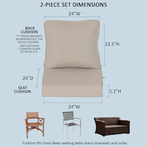 Localive 24x24 Inch Outdoor Deep Seat Cushions Set of 2,Thick High-Density Foam, Removable Cover with YKK Hidden Zipper,Water-Resistant UV-Resistant Polyester for Patio Furniture,Putty by Localive - Image 3