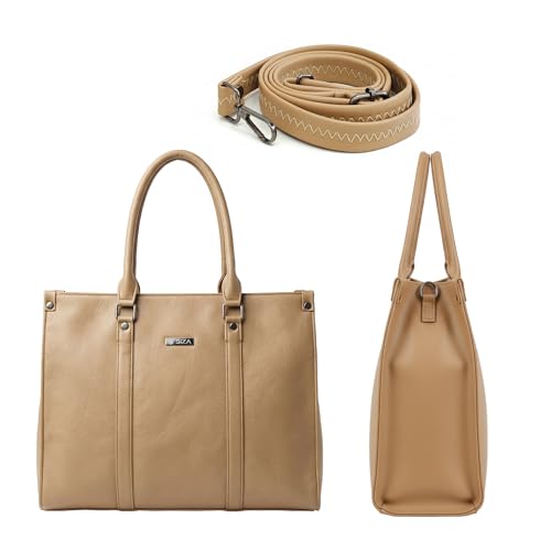 Image of Siza Premium Women's Handbag, PU Leather Tote Bag with Dual Zip Compartments for Office and Style, Padded Laptop or Devices Sleeve, Detachable Shoulder Strap, Structured Formal Bag for Women