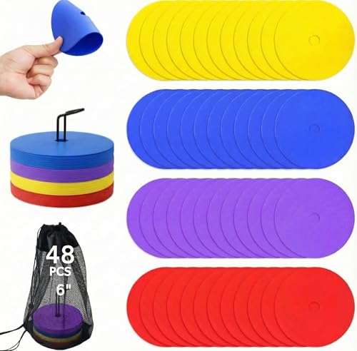 Japard Flat Cones 48 Pcs 6 Inch Spot Markers Flat Soccer Cones for Training Field Court Markers Soccer Disc Practice Cones Training Equipment Agility Practice Football