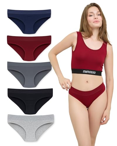 mimosso Lot de 5 slips taille haute confortables en coton bio pour femme - Respirants, extensibles et doux - Sous-vêtements confortables (Taille S à 2XL), multicolore, L
