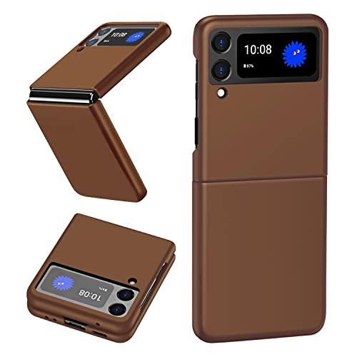 WOLAFOO para Samsung Galaxy Z Flip 3 Funda, Galaxy Z Flip 3 5G Fundas para teléfonos móviles PC Dura Color sólido Funda Protectora Delgada y Duradera para Samsung Galaxy Z Flip 3 5G(Marrón) Cover
