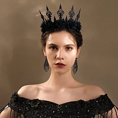 Gortin Gothic Floral Headpiece Halloween Vintage Crown Headband Red Rose Flower Hair Bands Masquerade Cosplay Hair Accessory For Witcher Makeup Ball Party For Women And Girls (Black) #TOP2