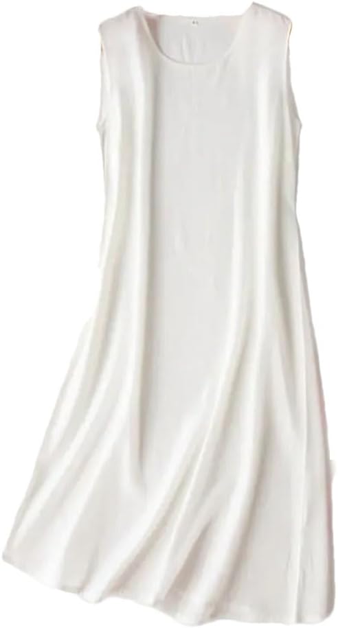 Women Slips Dress Silk Solid Colors Summer Sleeveless A-Line Tank Top Dress Sleepwear