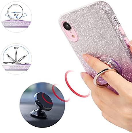 YINLAI iphone XR Case Bling Glitter Sparkle Shiny Cute iphone XR Case for Girls Women with 360 Grad Ring Holder Kickstand Slim Shockproof Protective Phone Case for iphone XR,Purple Gradient
