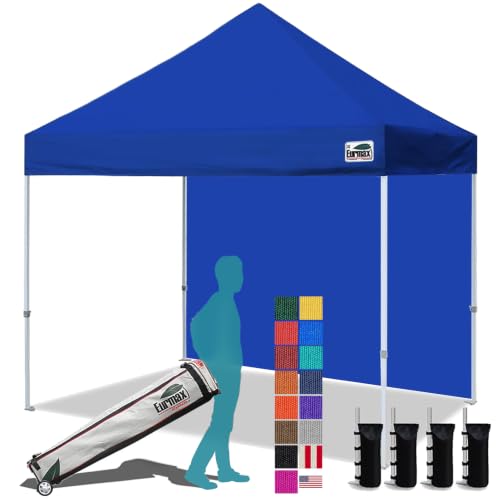Eurmax USA 8x8 Pop Up Canopy with 1 Side Wall,Commercial Instant Tent for Outdoors,Patented No-Tip Rolling Storage Bag with 4 Sandbags,UV&Water Resistant,Heavy Duty Portable Shelter Gazebo,Blue