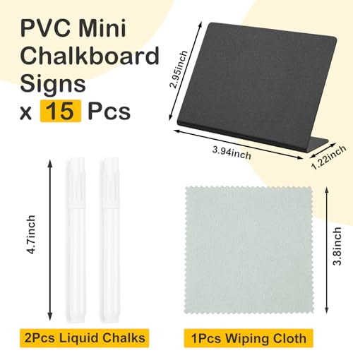 JEFURE 15 Pcs 4\"x3\" Mini Chalkboard Signs for Food, Reusable PVC Food Labels, Reserved Table Signs for Party Buffet, Birthdays, Bakery, Weddings Table Numbers, Buffet Display, Place Cards, Name Tag