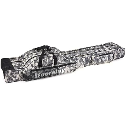 doorslay Fishing Bag Portable Folding Fishing Tackle Storage Bags Oxford Fishing Rod Case Fishing Pole Bag Carry Organizer Outdoor Waterproof for Fishing Camping Hiking Traveling Cover