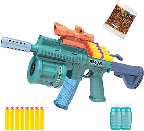 Gudina Children's Three-in-one Electric Toy Gun, Bubble Gun, Soft Bullet Gun, Gel Ball Blaster with 10,000 Gel Balls, 8 Soft Bombs, 2 Bottles of Bubble Water is The Best Gift for Children (Green)