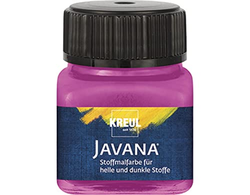 KREUL 90969 - Javana Stoffmalfarbe für helle und dunkle Stoffe, 20 ml Glas magenta, brillante Farbe auf Wasserbasis, pastoser Charakter, zum Stempeln und Schablonieren, nach Fixierung waschecht