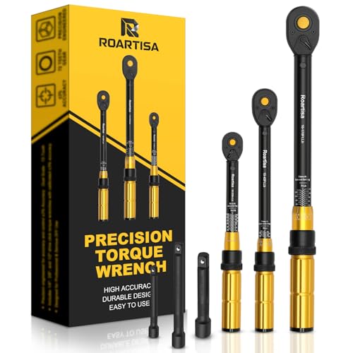Roartisa 6PCS Torque Wrench Set - 1/4 & 3/8 & 1/2-Inch Drive Click Torque Wrenches - ±3% Accuracy Dual-Scales 72 Teeth Dual-Direction Adjustable Torque Wrench for Bicycle, Motorcycle, Car Maintenance