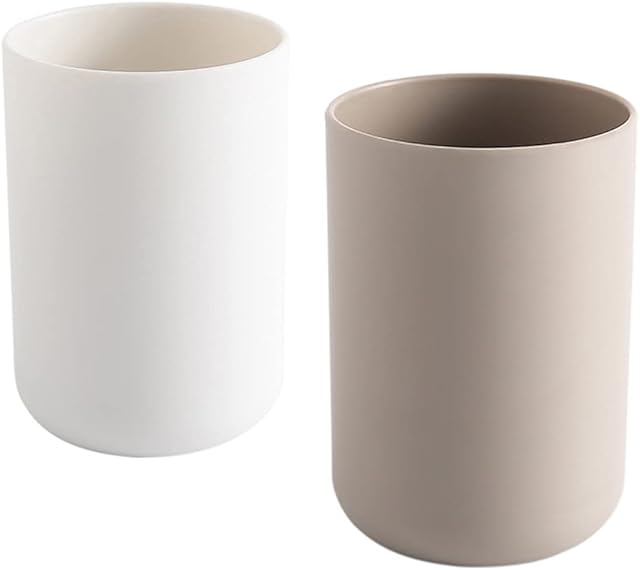 wongwongcat Cup 300ml, Japanese-Style Unbreakable Reusable Drinking Cups Set of 2 Colors, Tumbler Plastic Toothbrush Cup, Dishwasher Safe (White & Brown)