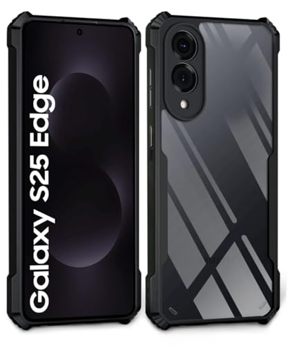 Image of WOW IMAGINE Shock Proof Clear Protective Back Case for Samsung Galaxy S25 Edge 5G - AirEDGE Technology | 360 Degree Camera Protection | Transparent Hybrid Back Case Mobile Cover - Black