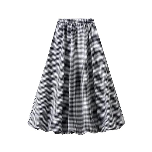 Falda Midi Cuadros para Mujer Cintura Elástica Falda Acampanada Verano Estilo Diario
