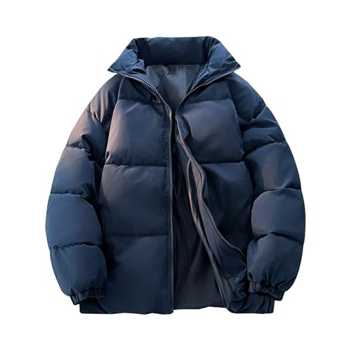 Mymyguoe Puffer Jacket Men's Oversized Down Jacket Windproof Down Coat Puffer Jacket Plain Leisure Jacket Stand-Up Collar Quilted Jacket Thick Baggy Winter Jacket Warm Thick Transition Jacket, navy, M