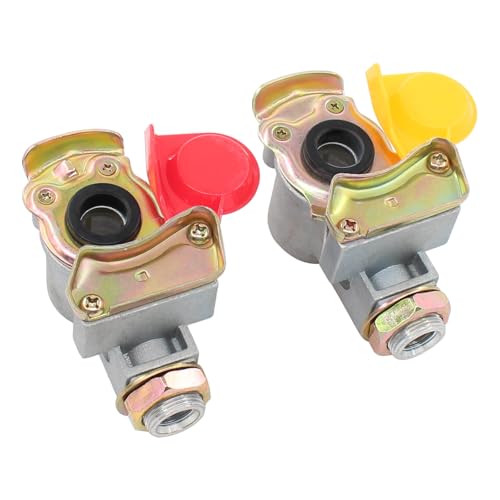 Kupplungskopf M16 mit Filter ohne Ventil Set Druckluftkopf rot gelb M16x1,5 mit Staubkappe für LKW Zugmaschine Traktor Druckluft Motorwagen Zugfahrzeug Traktoren Bremse Anhänger Auflieger M24 x 1,5