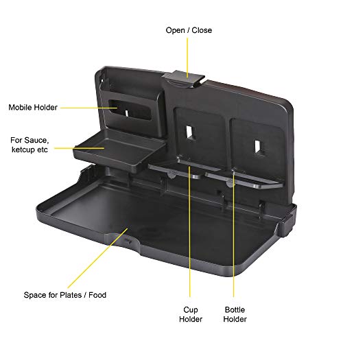 Image of Oshotto (FT-02) Car Backseat Food Travel Dining Meal & Snack Tray & Cup Holder for All Cars (Black) - 1 Piece