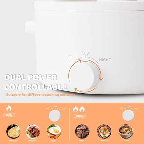 Image of Electric Hot Pot, 3L Portable Electric Pot with Ceramic Non-stick Coating | Dual Power Multi-functional Romen Cooker for Steak, Pasta, Hot Pot, Ramen, Quick Heating and Overheat Protection