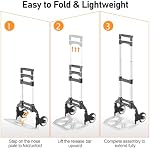 Folding Hand Truck - Aluminum Portable Dolly Cart with Upgraded Rubber Wheels, Telescopic Handle, Bungee Cord - Compact Lightweight Foldable Luggage Cart for Moving, Home, Auto, 200lbs, Black