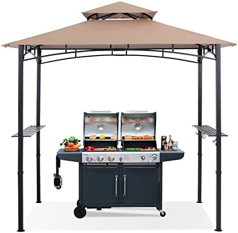 ABCCANOPY 8'x 5' Grill Gazebo Shelter, Outdoor BBQ Gazebo Canopy with LED Light (Caramel)