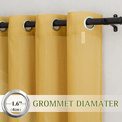 NICETOWN Citrine Linen Curtains 108 inches Long, Grommet Decorative Semi Sheer Gold Curtains Linen Blend Window Drapes Privacy with Light Filtering for Living Room, W52 x L108, 2 Panels