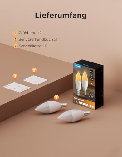 Govee Smarte Glühbirne E14, RGBWW LED Lampe, Funktionieren mit Matter, Alexa, Google Assistant, Smart Bulb E14 Glühbirne 450LM, dimmbare mit 16 Millionen DIY-Farben, 54 Szenen, 2 Stück